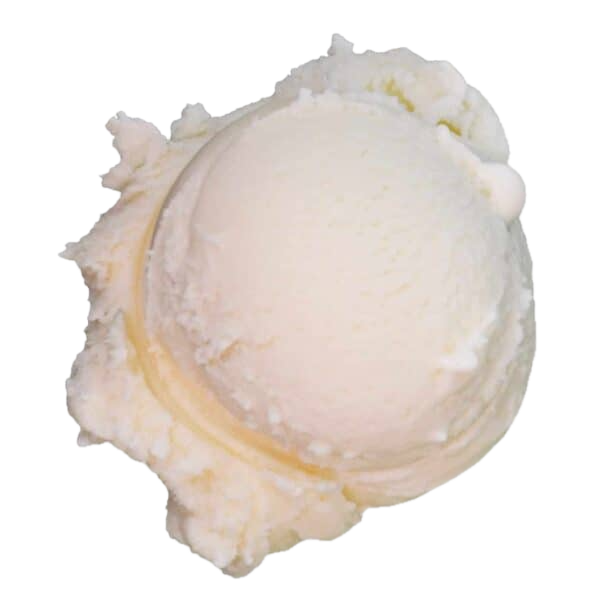 Creamy white vanilla ice cream scoop with swirled texture on white background