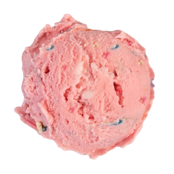 Pink ice cream scoop with colorful sprinkles on white background